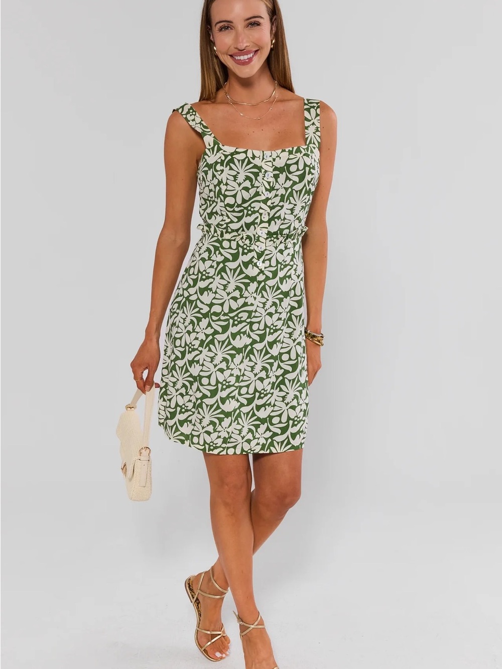 Avara Green Floral Printed Short Dress Small NWT